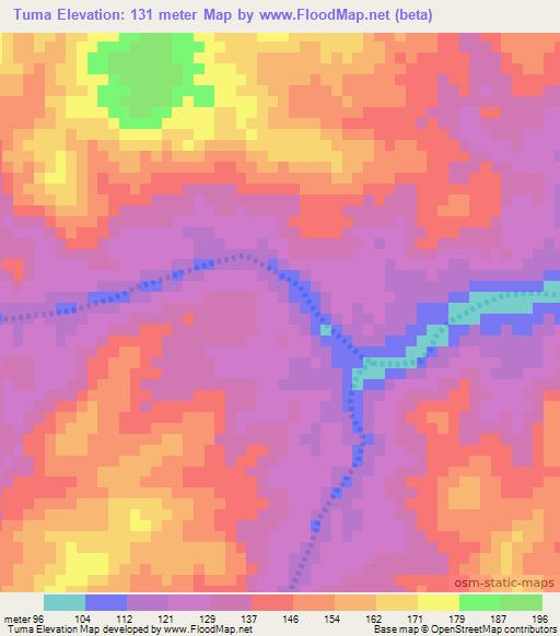 Tuma,Mozambique Elevation Map