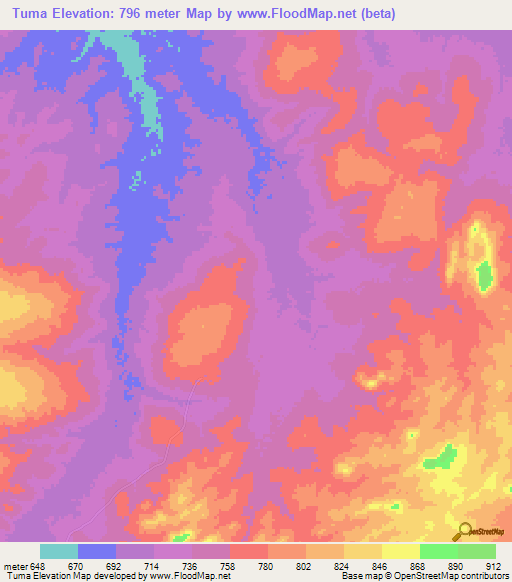 Tuma,Mozambique Elevation Map