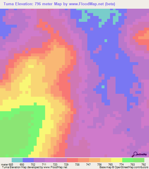 Tuma,Mozambique Elevation Map