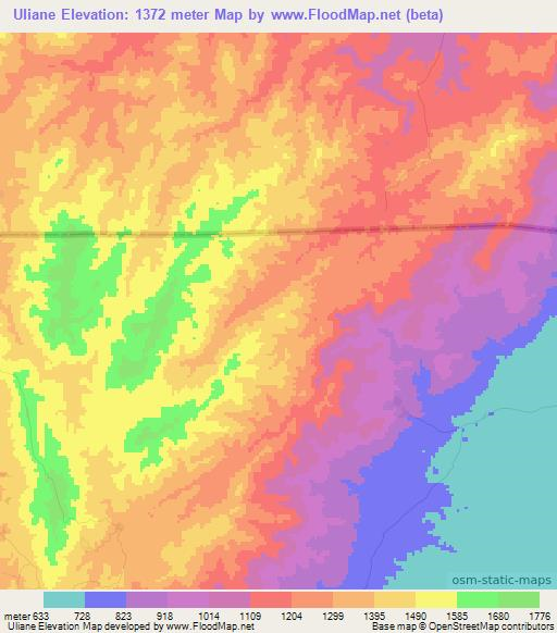 Uliane,Mozambique Elevation Map