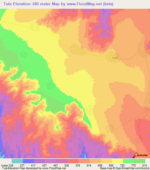 Tula,Mozambique Elevation Map
