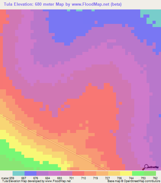 Tula,Mozambique Elevation Map