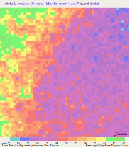 Tufola,Mozambique Elevation Map