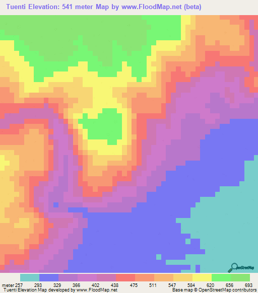 Tuenti,Mozambique Elevation Map