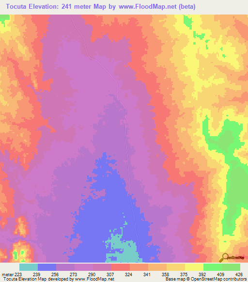 Tocuta,Mozambique Elevation Map