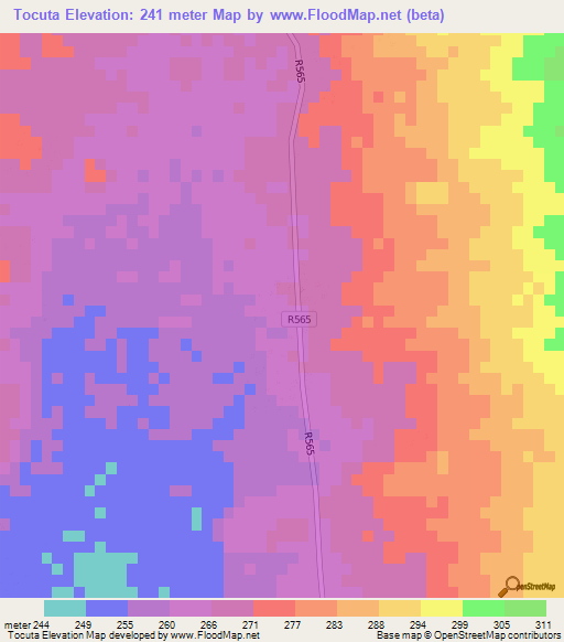 Tocuta,Mozambique Elevation Map
