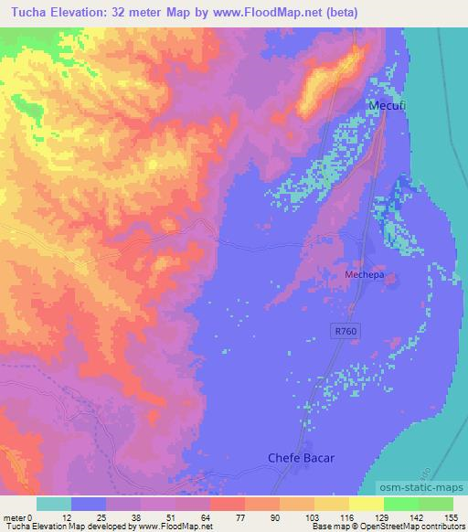 Tucha,Mozambique Elevation Map