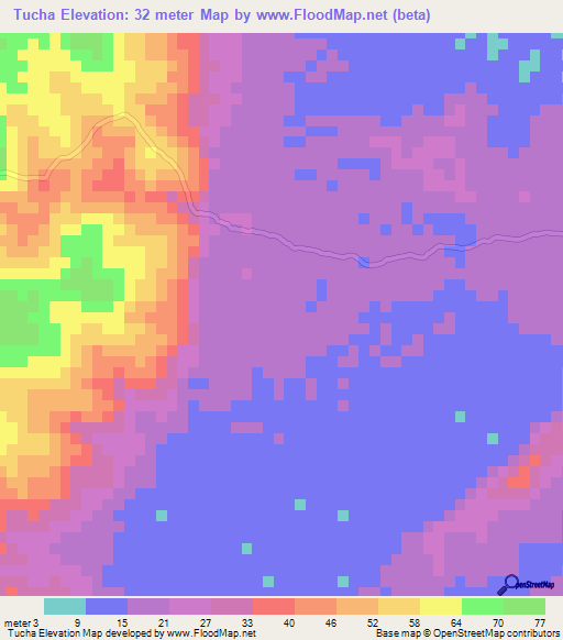 Tucha,Mozambique Elevation Map