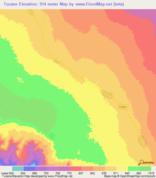 Tucane,Mozambique Elevation Map
