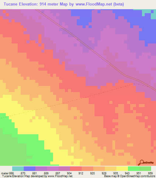 Tucane,Mozambique Elevation Map