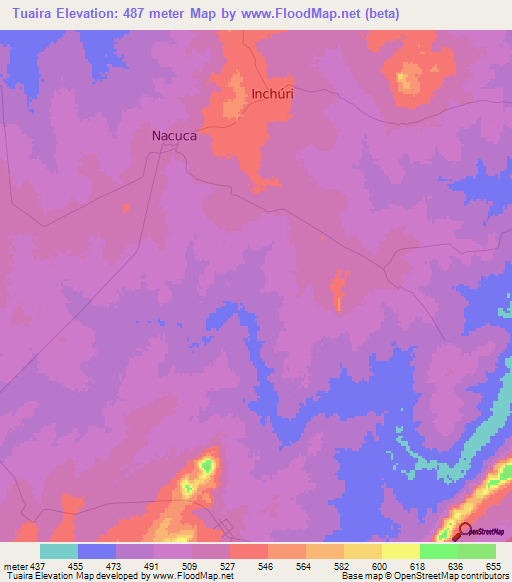 Tuaira,Mozambique Elevation Map