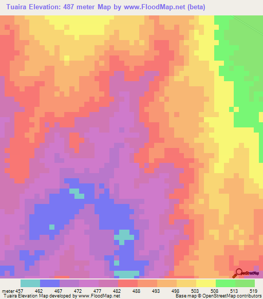 Tuaira,Mozambique Elevation Map