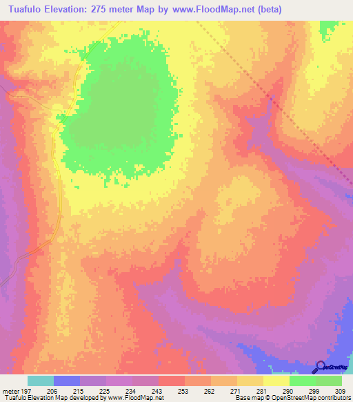 Tuafulo,Mozambique Elevation Map