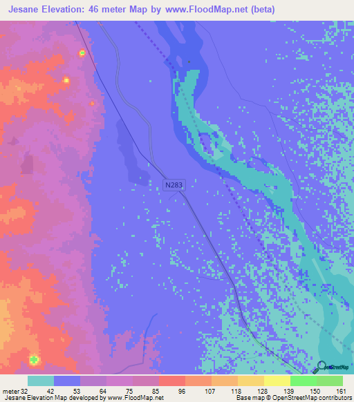 Jesane,Mozambique Elevation Map