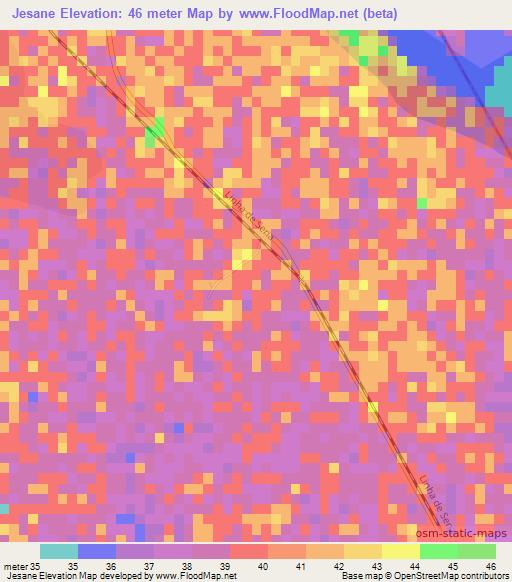 Jesane,Mozambique Elevation Map