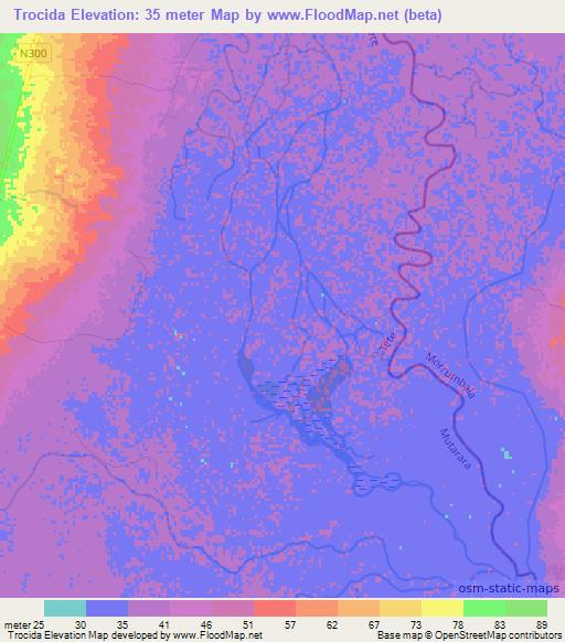 Trocida,Mozambique Elevation Map