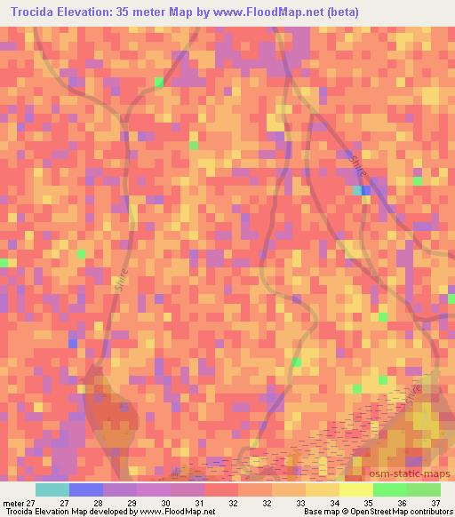Trocida,Mozambique Elevation Map