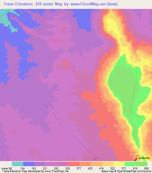 Trese,Mozambique Elevation Map