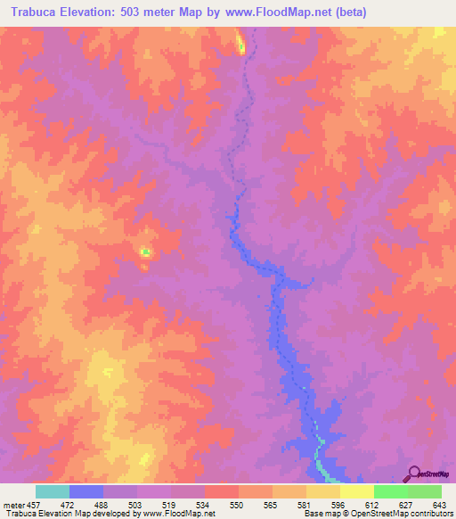 Trabuca,Mozambique Elevation Map