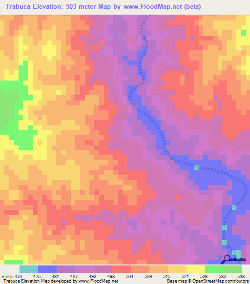 Trabuca,Mozambique Elevation Map