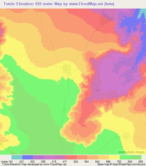 Totolo,Mozambique Elevation Map