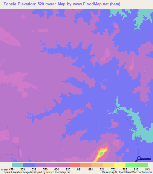 Topeia,Mozambique Elevation Map