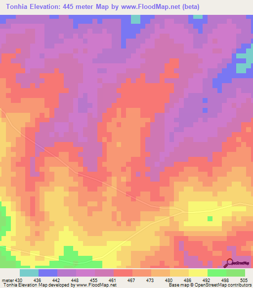 Tonhia,Mozambique Elevation Map