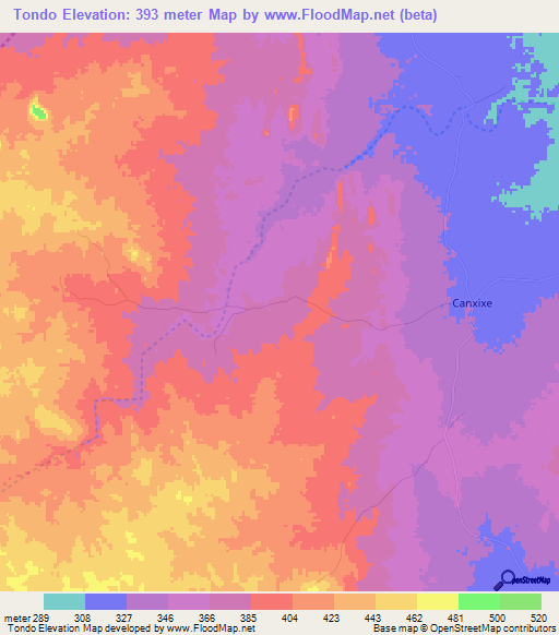 Tondo,Mozambique Elevation Map