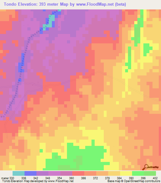 Tondo,Mozambique Elevation Map