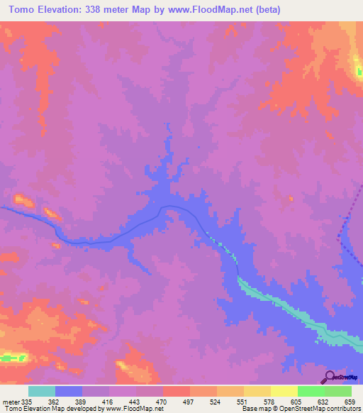 Tomo,Mozambique Elevation Map