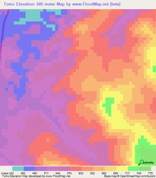 Tomo,Mozambique Elevation Map