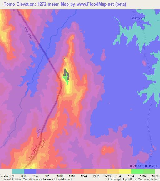 Tomo,Mozambique Elevation Map