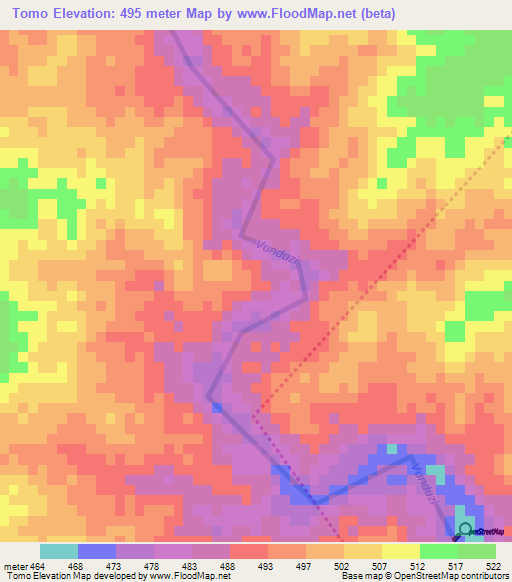 Tomo,Mozambique Elevation Map