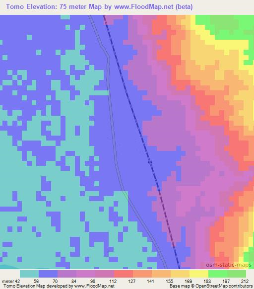 Tomo,Mozambique Elevation Map
