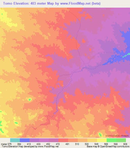 Tomo,Mozambique Elevation Map