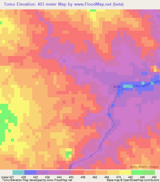 Tomo,Mozambique Elevation Map