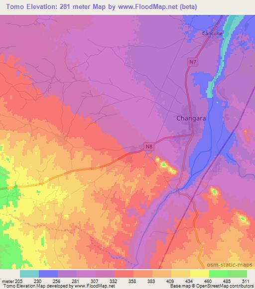 Tomo,Mozambique Elevation Map