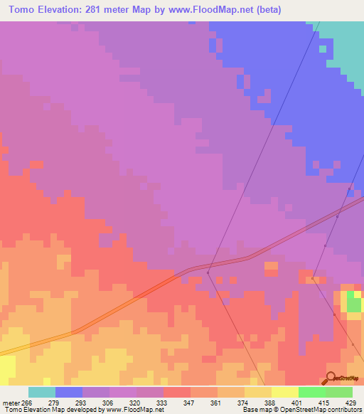 Tomo,Mozambique Elevation Map