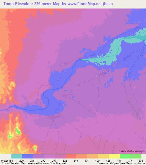 Tomo,Mozambique Elevation Map