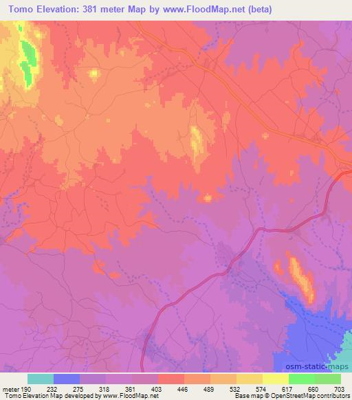 Tomo,Mozambique Elevation Map