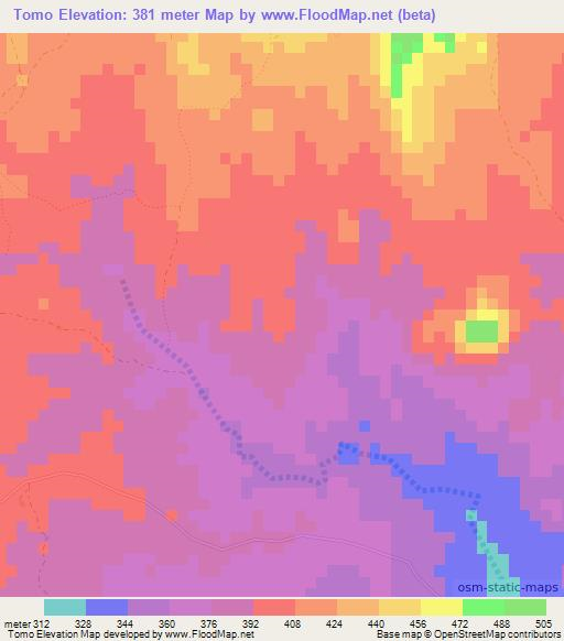 Tomo,Mozambique Elevation Map