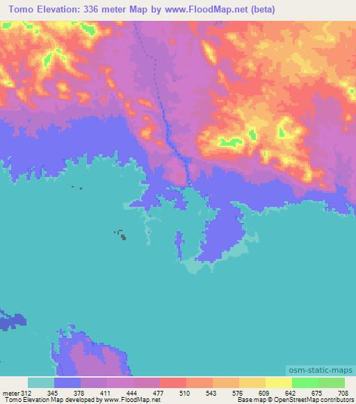 Tomo,Mozambique Elevation Map