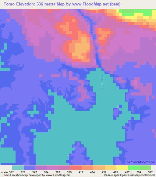 Tomo,Mozambique Elevation Map
