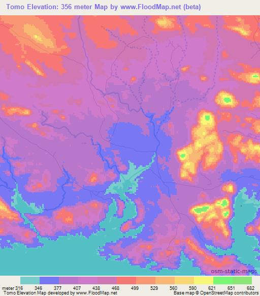 Tomo,Mozambique Elevation Map