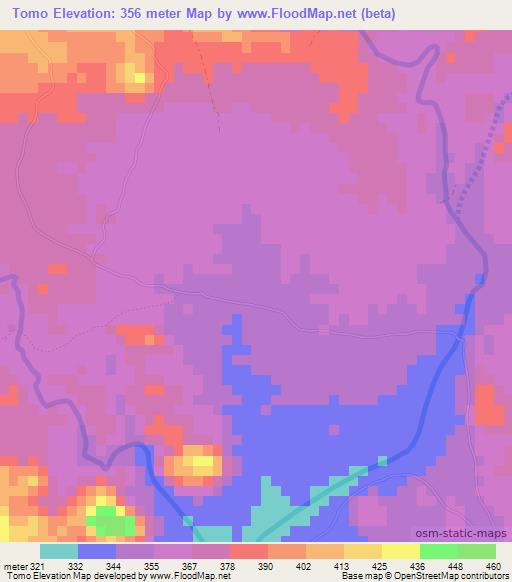 Tomo,Mozambique Elevation Map