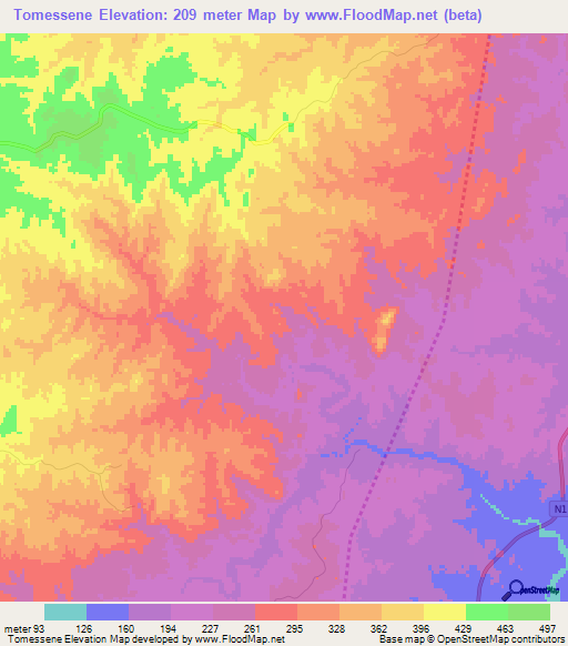Tomessene,Mozambique Elevation Map