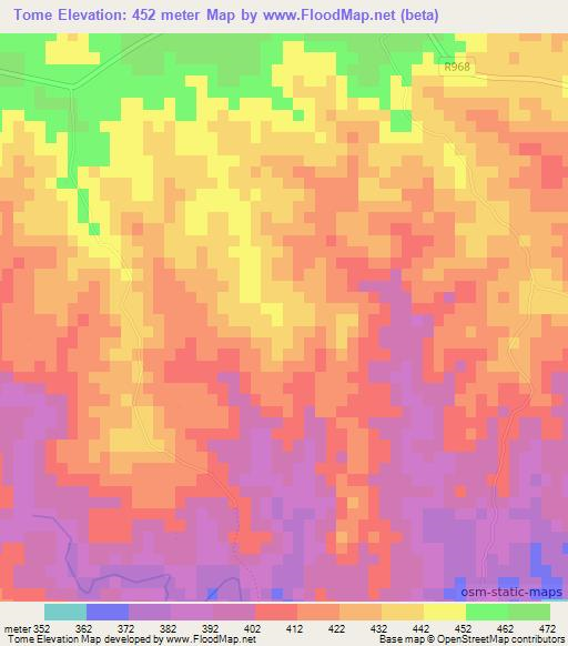 Tome,Mozambique Elevation Map