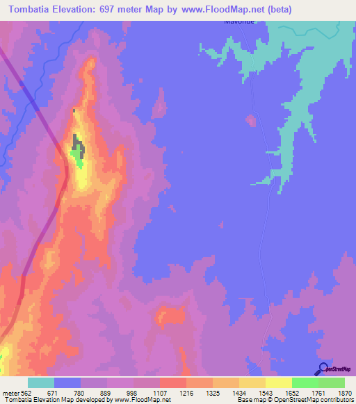 Tombatia,Mozambique Elevation Map