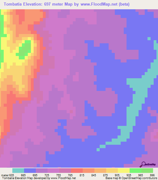 Tombatia,Mozambique Elevation Map