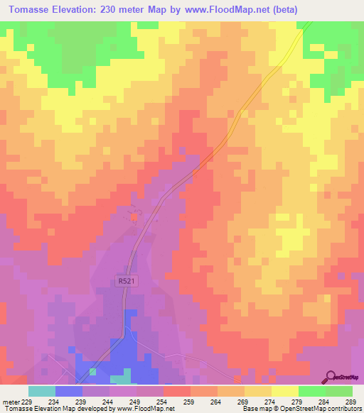 Tomasse,Mozambique Elevation Map